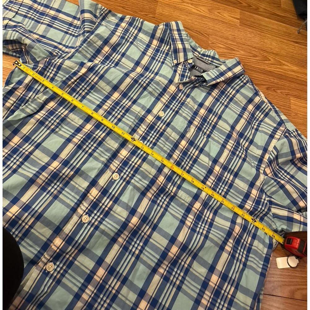 IZOD Blue Checkered Polo Short Sleeve Shirt Size 2XL - Picture 5 of 5